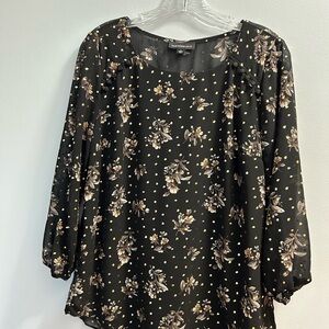 Zara Black Floral Blouse with Gold Accents